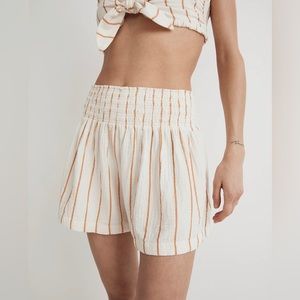 Madewell Lightspun Smocked High-Rise Shorts in Stripe